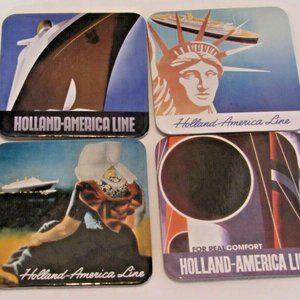 Holland America Cruise Line Ship 4 Cork Backed Coasters Promotional VG